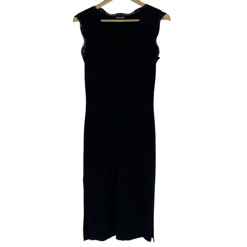 Guess Jeans fitted black sleeveless dress with lace women's size medium